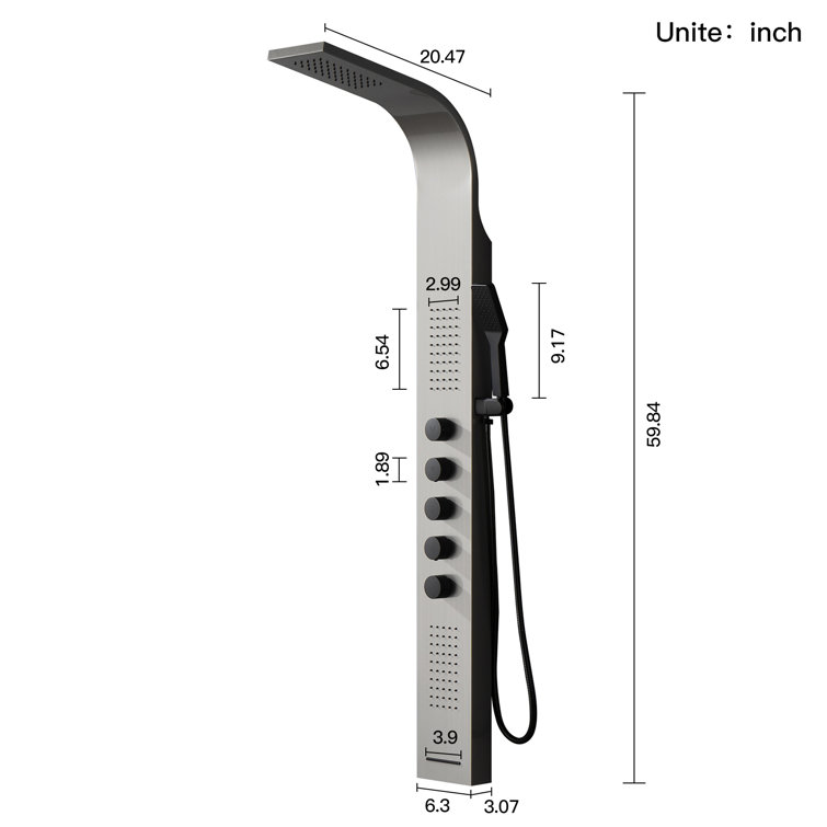 Black and Nickel Modern Dual Head Shower Panel System with Massage Jets