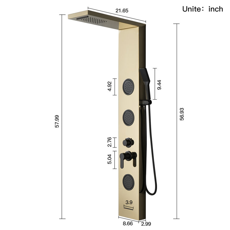 Black Gold Thermostatic Shower Panel with Body Jets