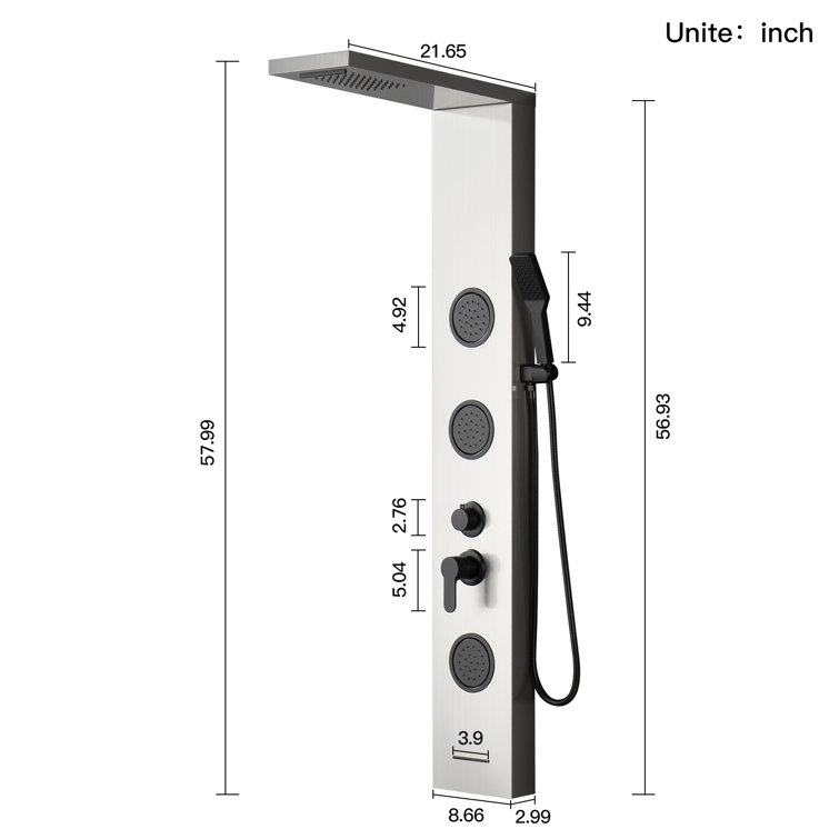 Black Nickel 57.99'' Shower Panel with Rainfall and Body Jets