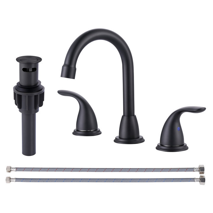 Matte Black Double Handle Widespread Bathroom Faucet with High Arc Spout