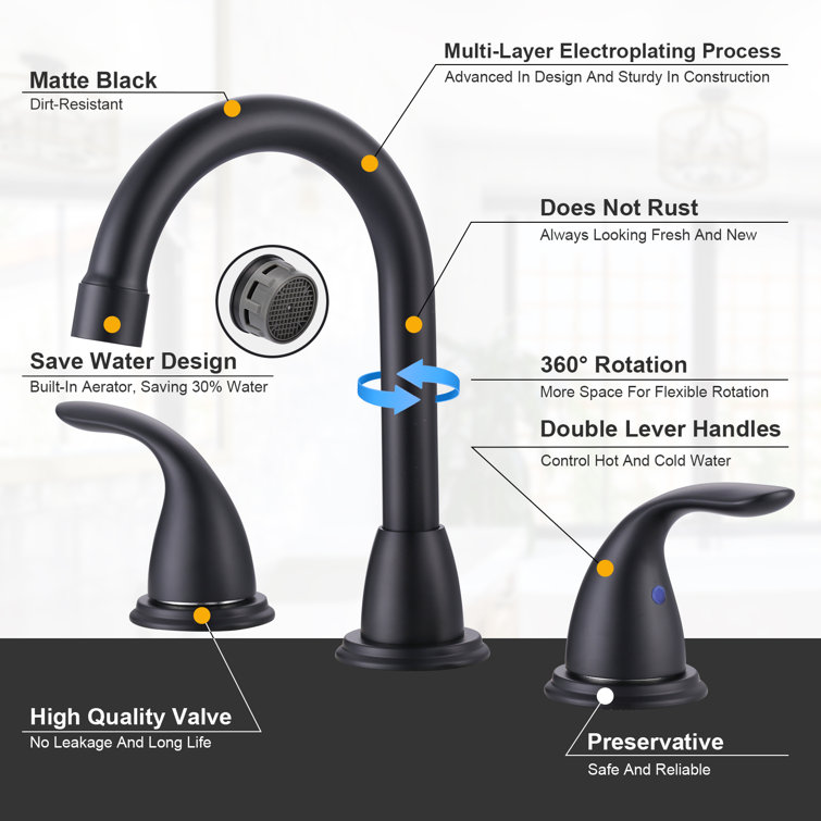 Matte Black Double Handle Widespread Bathroom Faucet with High Arc Spout