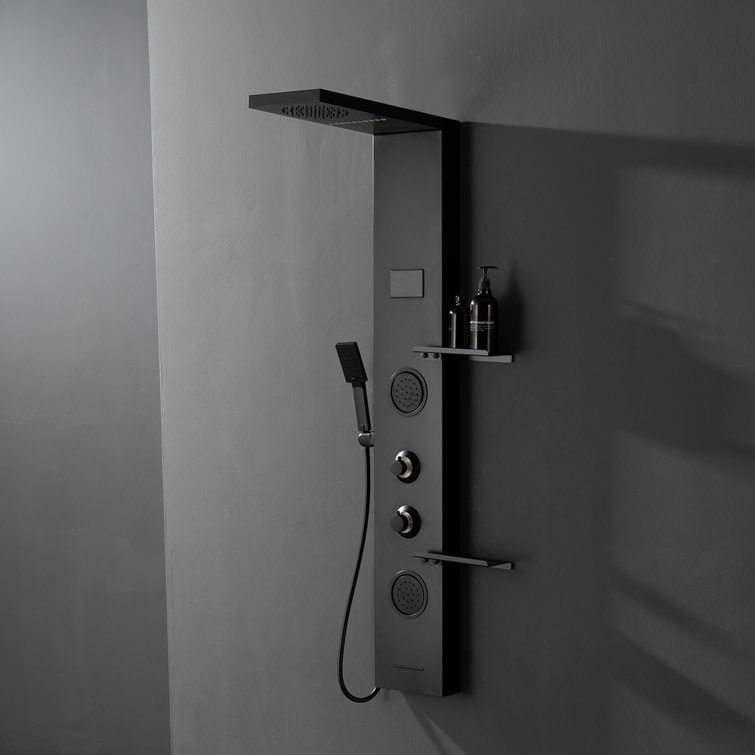 Matte Black Thermostatic Shower Panel System with LED Light