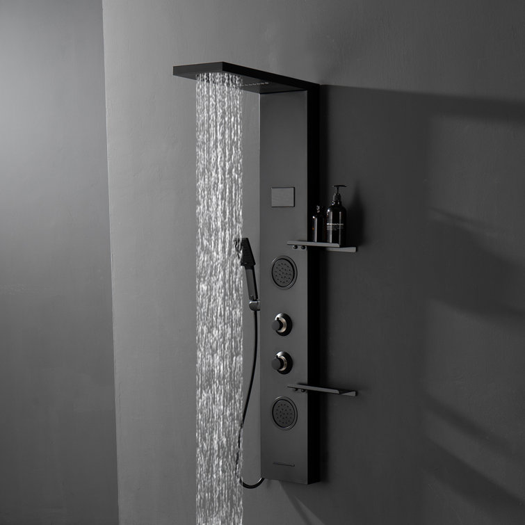 Matte Black Thermostatic Shower Panel System with LED Light