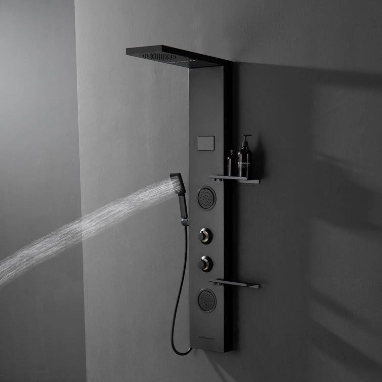 Matte Black Thermostatic Shower Panel System with LED Light