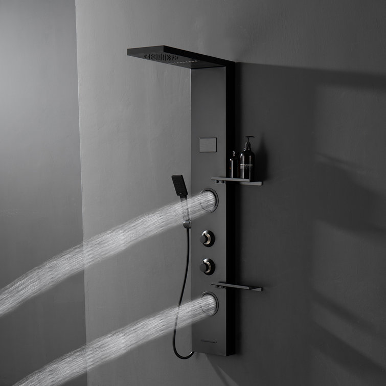 Matte Black Thermostatic Shower Panel System with LED Light