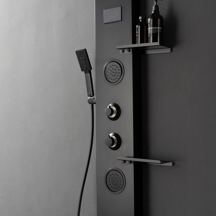 Matte Black Thermostatic Shower Panel System with LED Light