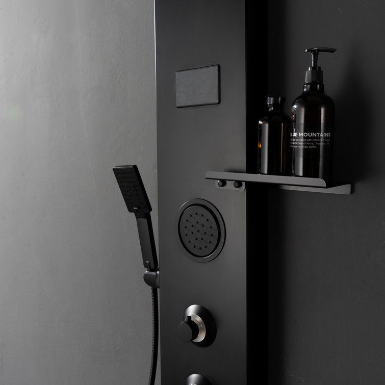 Matte Black Thermostatic Shower Panel System with LED Light