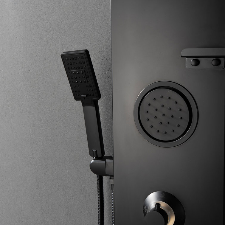 Matte Black Thermostatic Shower Panel System with LED Light