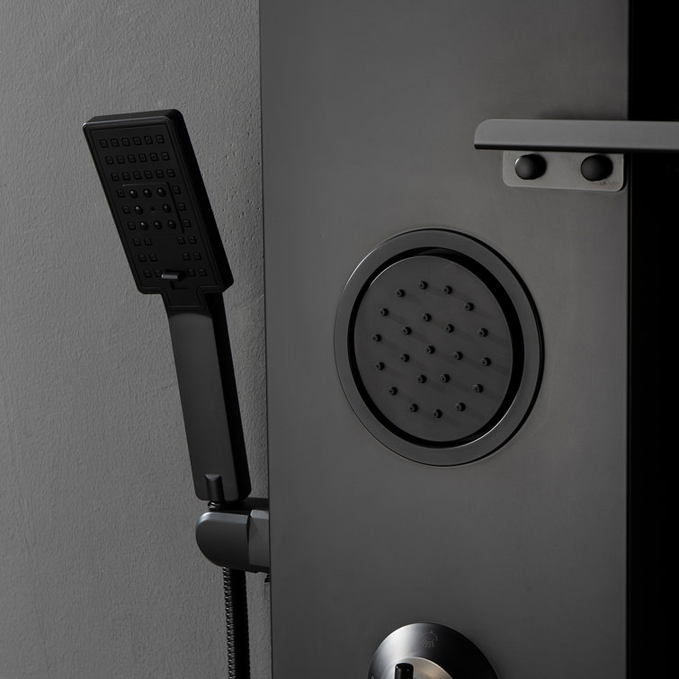 Matte Black Thermostatic Shower Panel System with LED Light