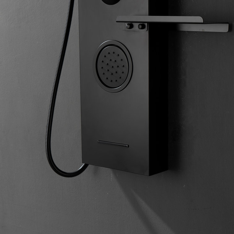 Matte Black Thermostatic Shower Panel System with LED Light