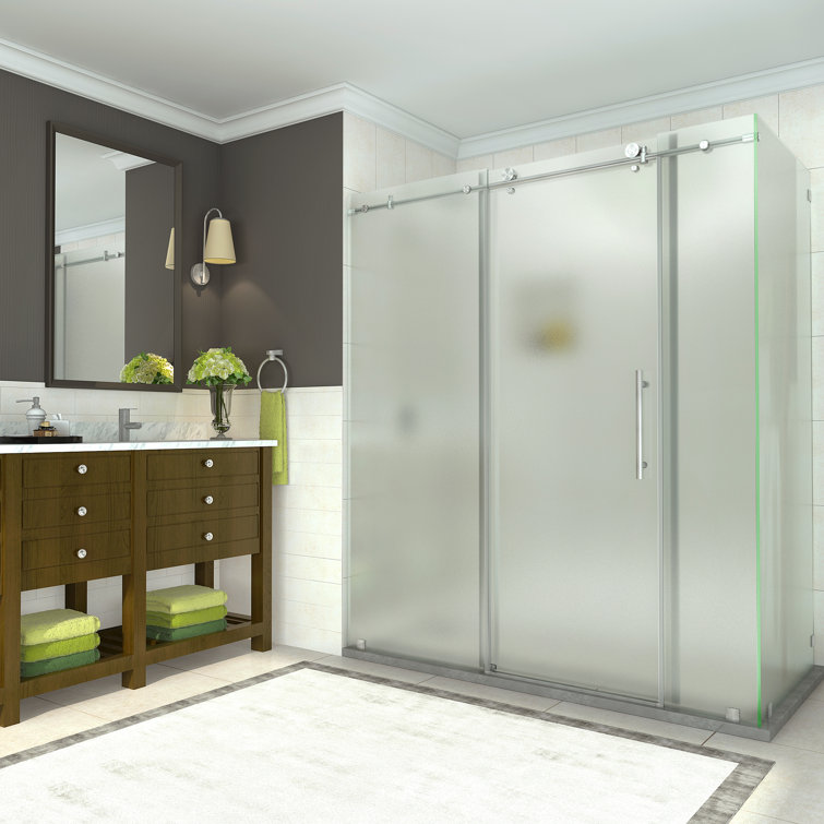 Coraline 68-72" Stainless Steel Frameless Sliding Shower Enclosure with Frosted Glass