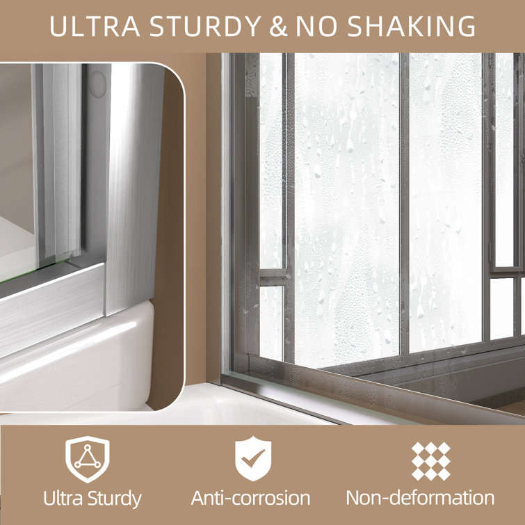 Brushed Nickel Semi-Frameless Double Sliding Bathtub Door with Tempered Glass