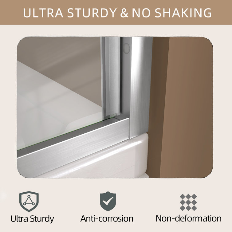 Brushed Nickel Semi-Frameless Double Sliding Bathtub Door with Tempered Glass