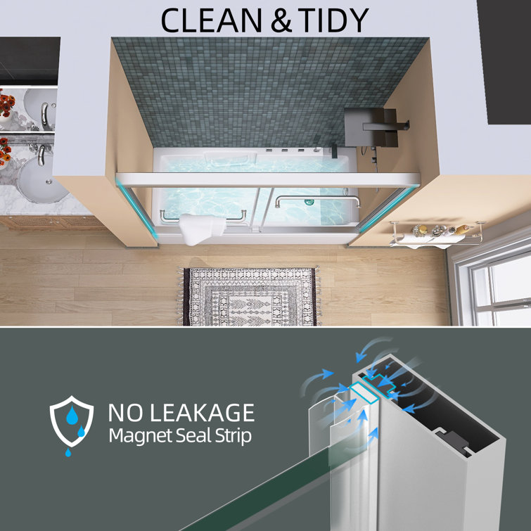 Brushed Nickel Semi-Frameless Double Sliding Bathtub Door with Tempered Glass