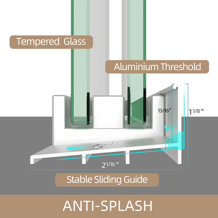 Brushed Nickel Semi-Frameless Double Sliding Bathtub Door with Tempered Glass
