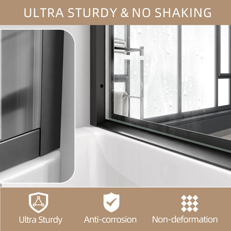 Matte Black 60" x 62" Sliding Semi-Frameless Shower Door