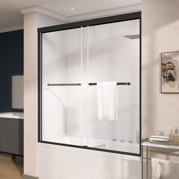 Matte Black 60" x 62" Sliding Semi-Frameless Shower Door