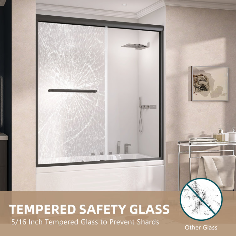Matte Black 60" x 62" Sliding Semi-Frameless Shower Door