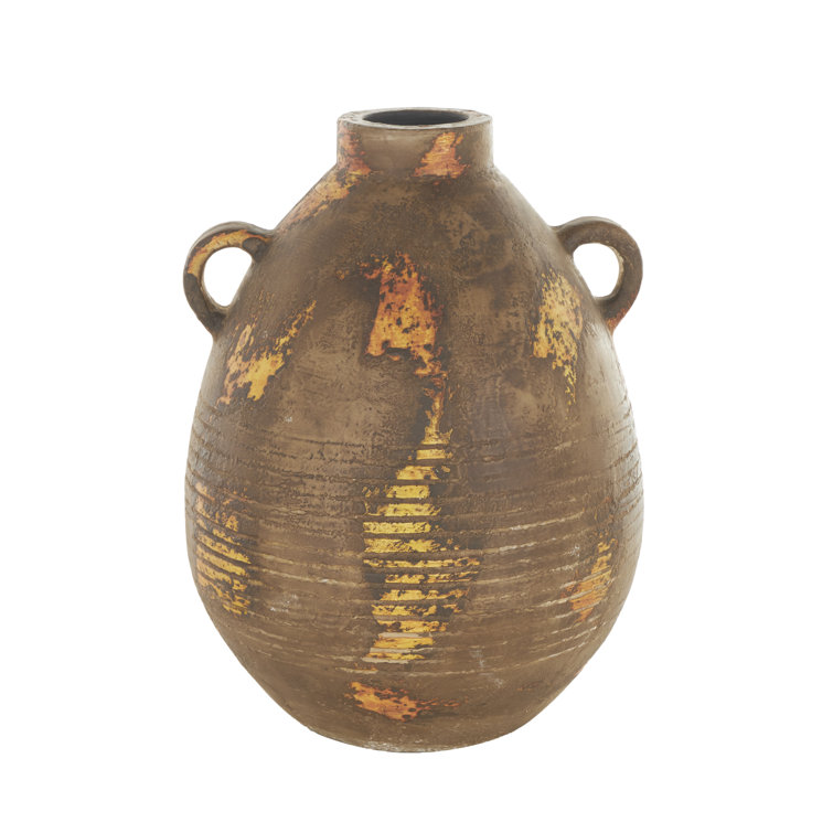 Distressed Brown Ceramic Decorative Vase with Handles
