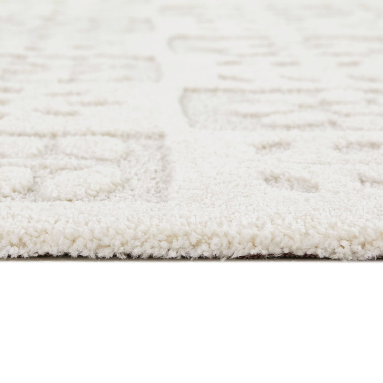 Cream Floral Rectangular Synthetic Easy Care Area Rug