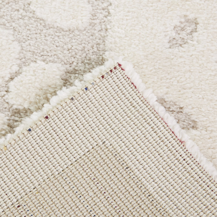Cream Floral Rectangular Synthetic Easy Care Area Rug
