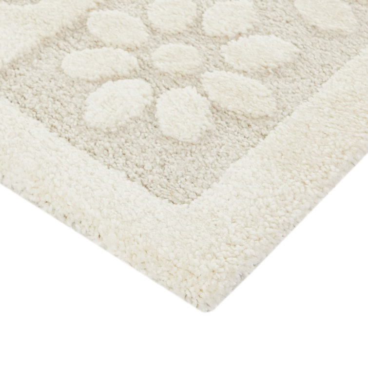 Cream Floral Rectangular Synthetic Easy Care Area Rug