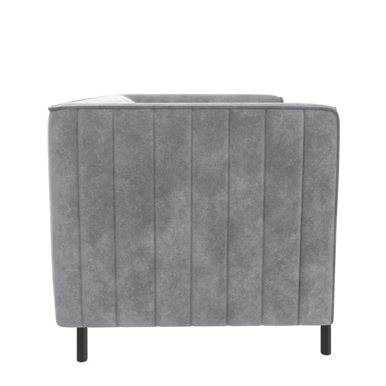 Light Gray Velvet Ribbed Accent Chair with Black Metal Legs