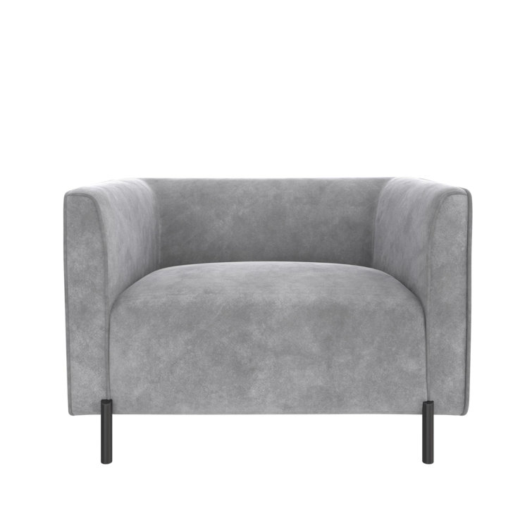 Light Gray Velvet Ribbed Accent Chair with Black Metal Legs