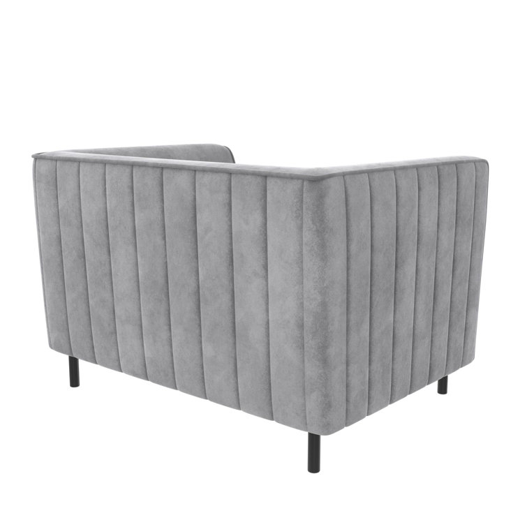 Light Gray Velvet Ribbed Accent Chair with Black Metal Legs