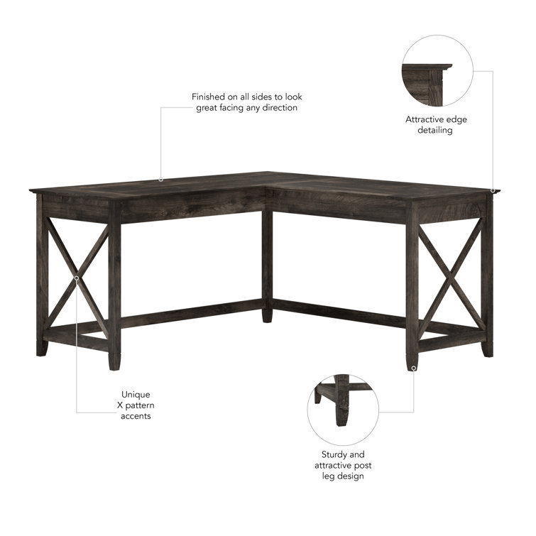 Key West 60W Dark Gray Hickory L-Shaped Casual Desk