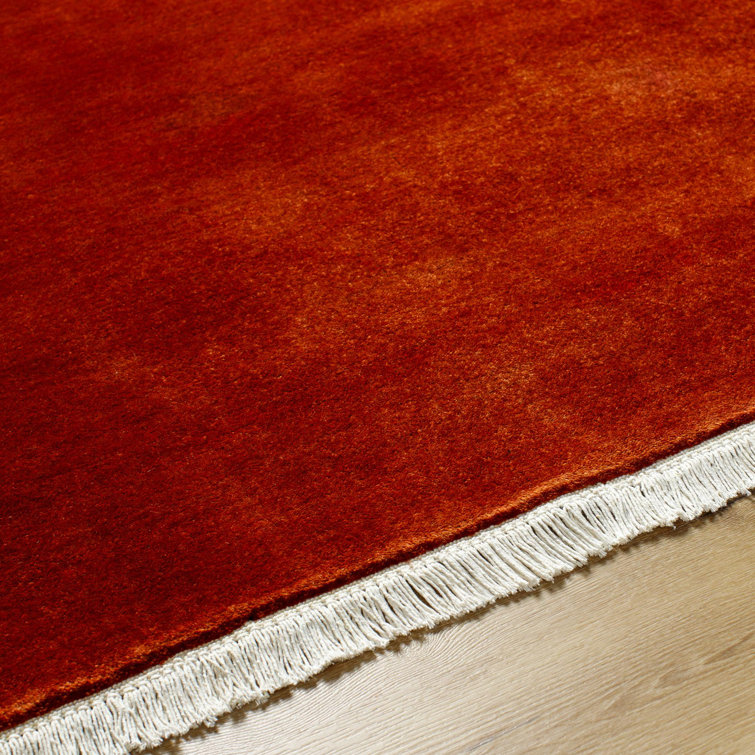 Handmade Red Wool Fringed 4' x 6' Rug