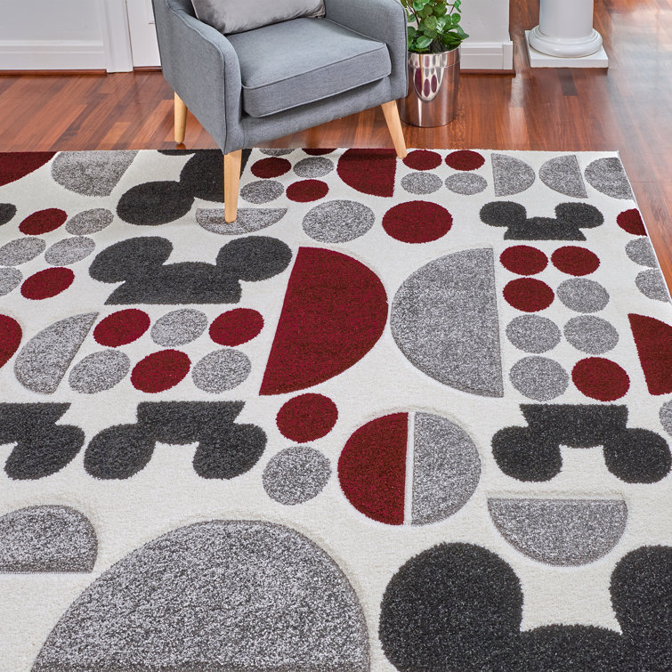 Mickey's Funhouse Geometric Red Synthetic 8'x10' Kids Area Rug