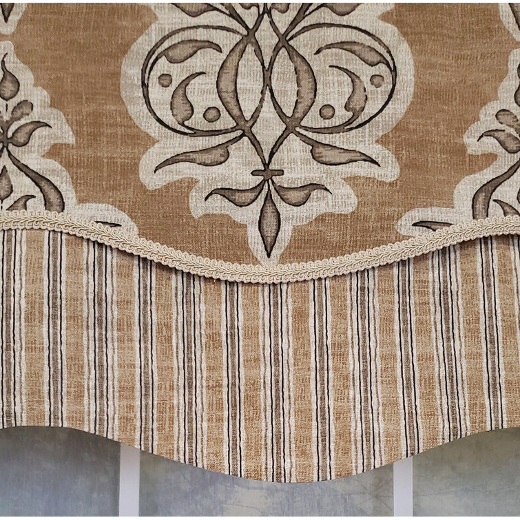 Jenna Caramel Damask Scalloped Cotton Window Valance 50" x 16"