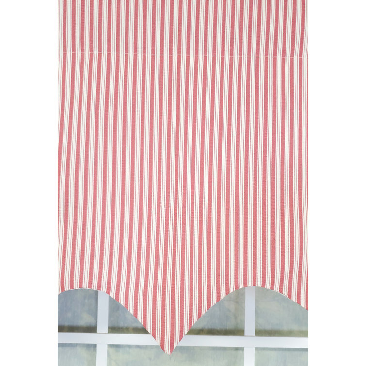 Red Ticking Stripe Cotton Scalloped Window Valance