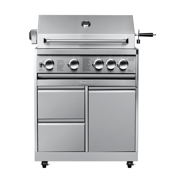 32 in. Stainless Steel Outdoor BBQ Cabinet with Drawers and Gas Tank Storage
