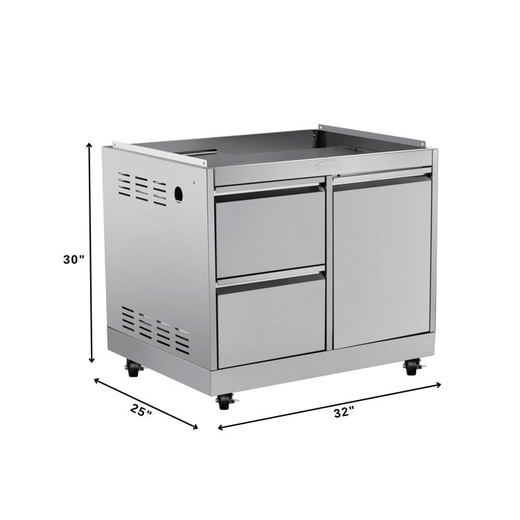 32 in. Stainless Steel Outdoor BBQ Cabinet with Drawers and Gas Tank Storage