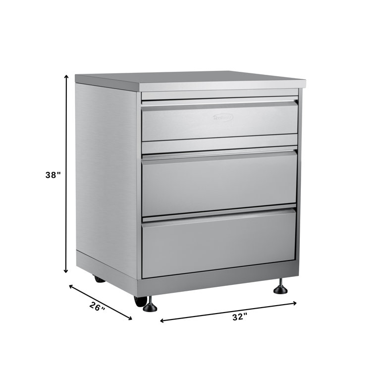 32 in. Stainless Steel Outdoor Kitchen Cabinet with Three Drawers