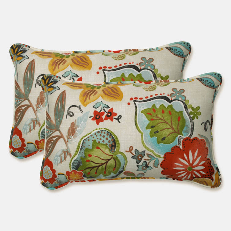 Ivory Floral Embroidered Rectangular Throw Pillows Set