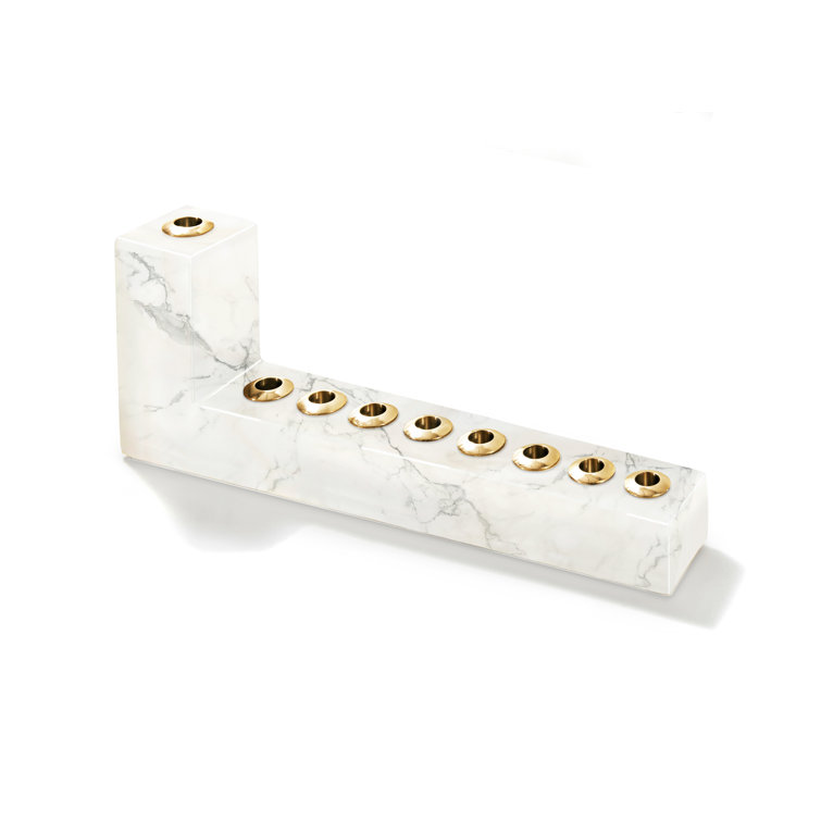 Modern White Marble and Gold Menorah