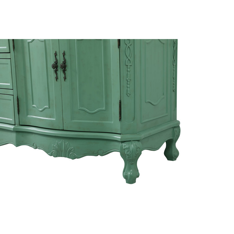 Vintage Mint Solid Wood Double Bathroom Vanity with Marble Top