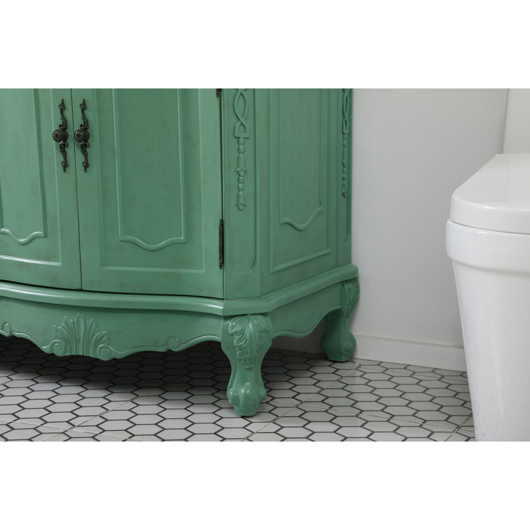 Vintage Mint Solid Wood Double Bathroom Vanity with Marble Top