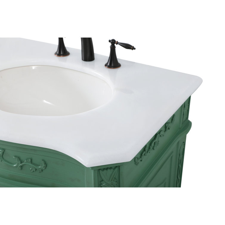 Vintage Mint Solid Wood Double Bathroom Vanity with Marble Top