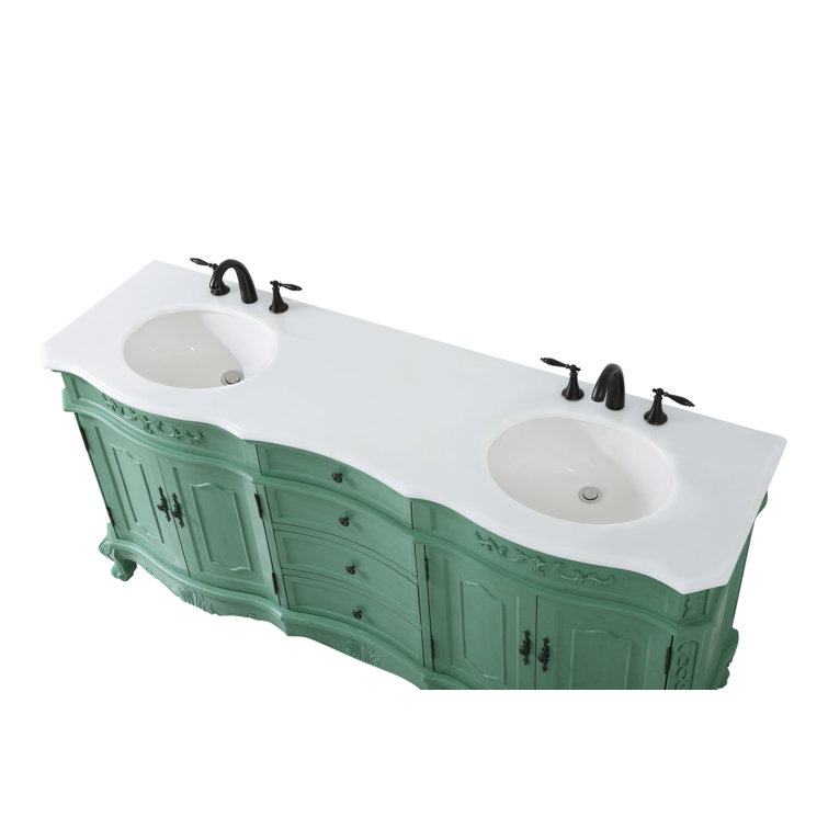 Vintage Mint Solid Wood Double Bathroom Vanity with Marble Top