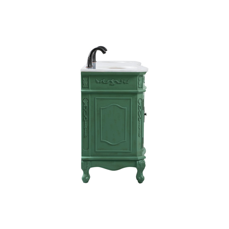 Vintage Mint Solid Wood Double Bathroom Vanity with Marble Top
