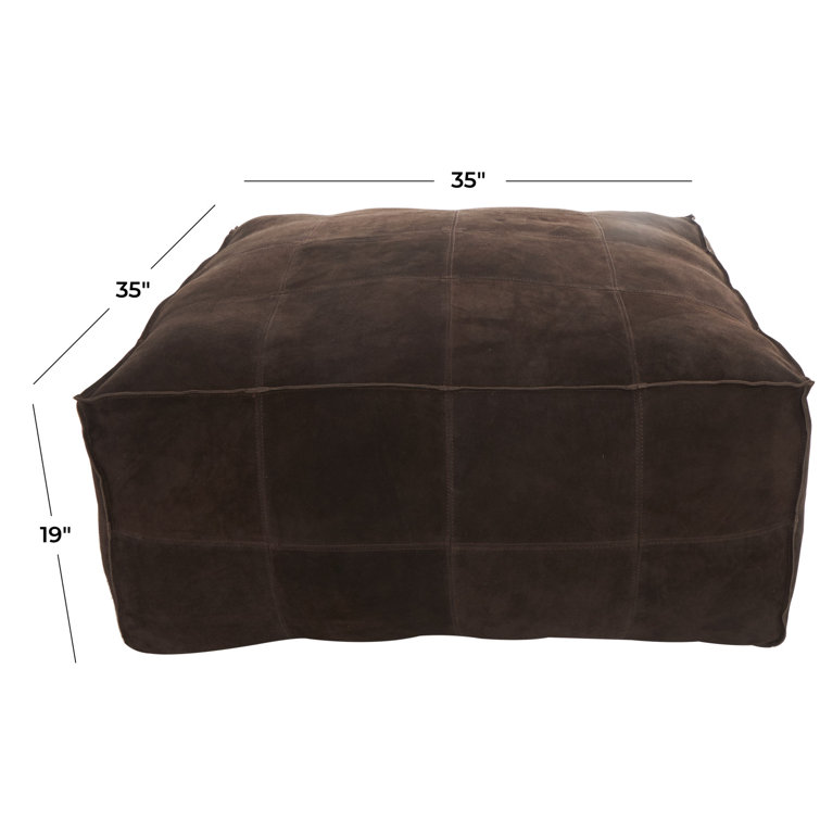 Dark Brown Genuine Leather Square Ottoman Pouf
