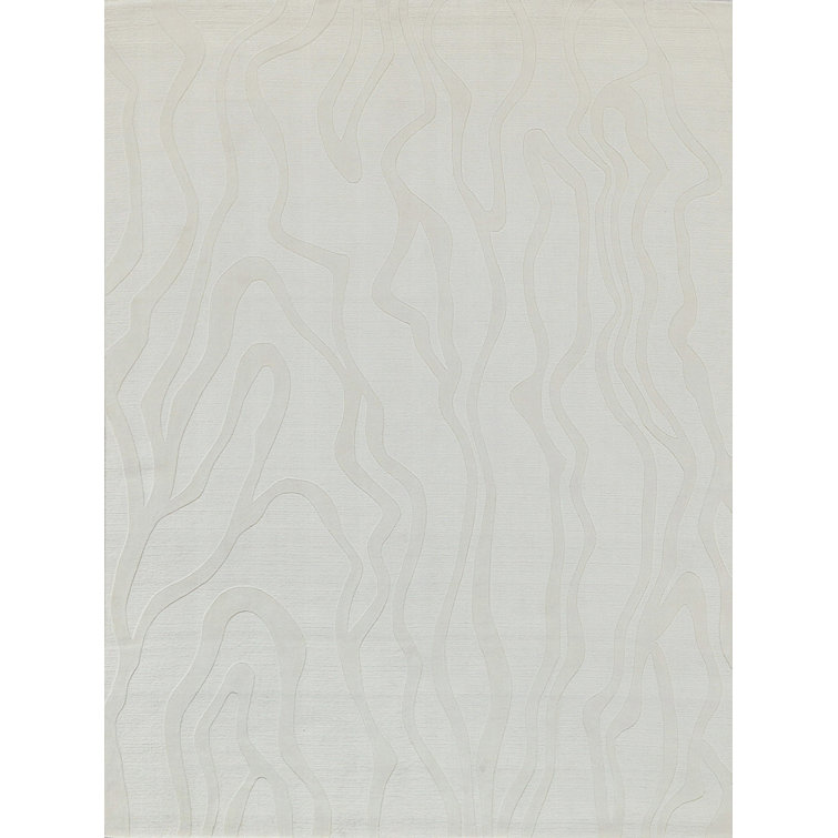 Rectangle Tempo Abstract Hand Loomed Wool Area Rug in Ivory