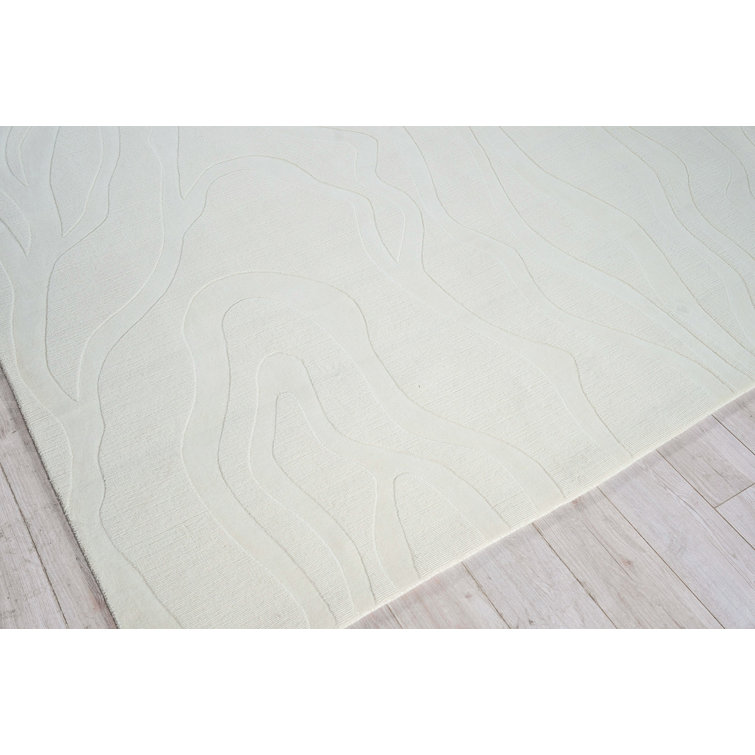 Rectangle Tempo Abstract Hand Loomed Wool Area Rug in Ivory