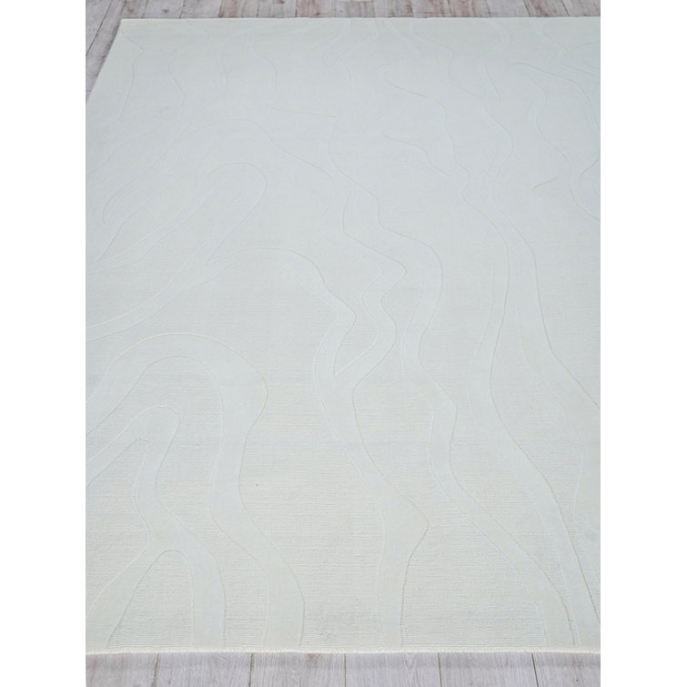 Rectangle Tempo Abstract Hand Loomed Wool Area Rug in Ivory