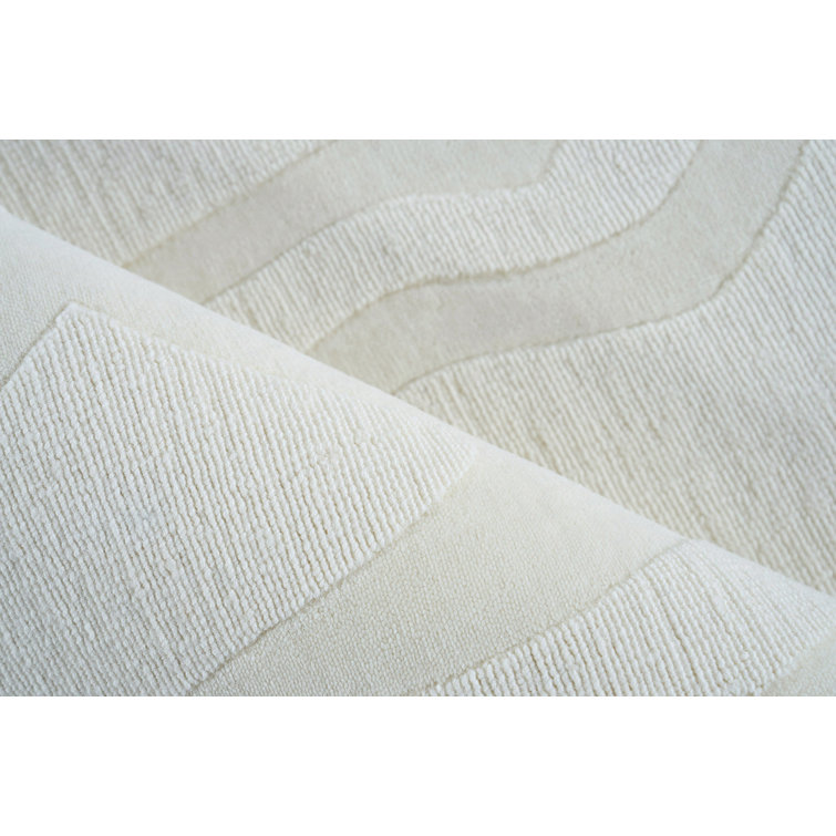 Rectangle Tempo Abstract Hand Loomed Wool Area Rug in Ivory