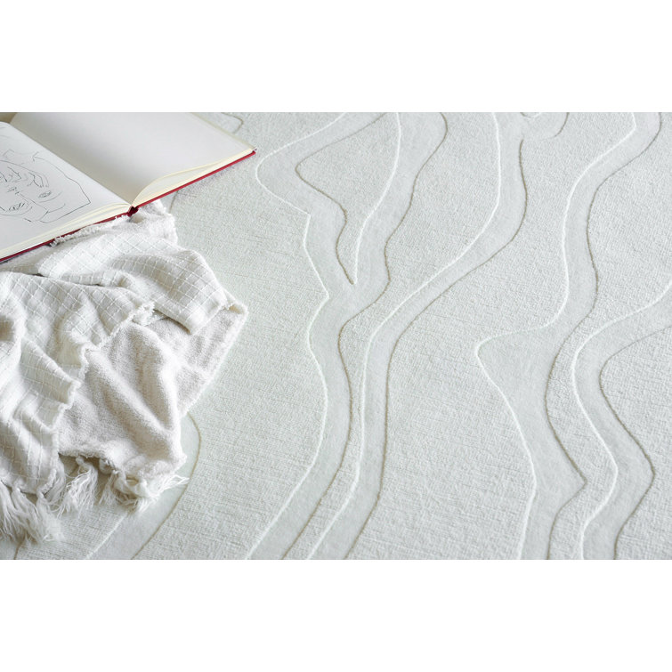 Rectangle Tempo Abstract Hand Loomed Wool Area Rug in Ivory
